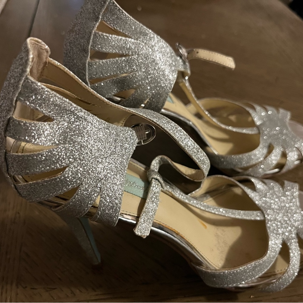 Betsey Johnson “Tee” Silver Strappy Stilletos